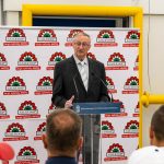 Erdélyi István mond beszédet, mikor Szijjártó Péter külügyminisztert fogadta 2020. július 2-án