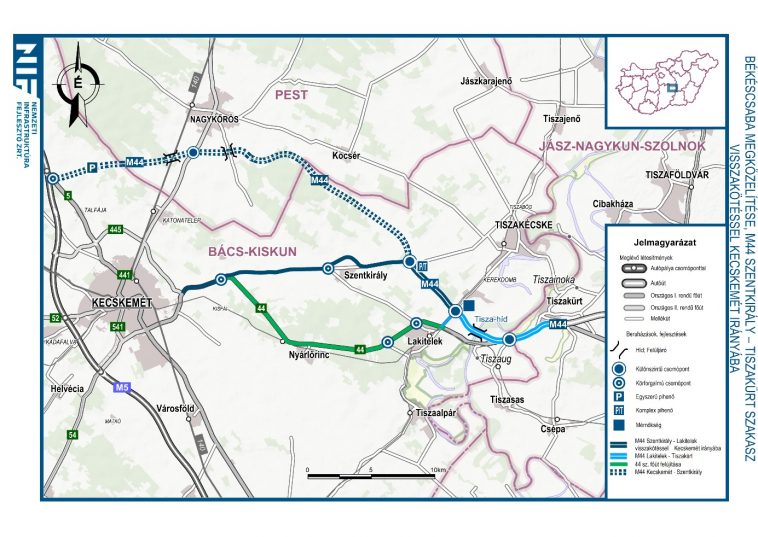 Az M44-es Tiszakürt-M5-ös nyomvonala