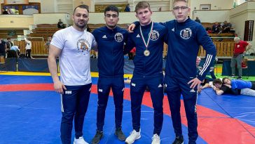 Sükösd Attila edző, Tóth Dominik, Hajduch Nándor és Balázs Gergely
