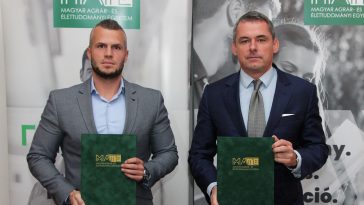 Dr. Gyuricza Csaba, a MATE rektora, és Török Gyula, az ABZ Drone Kft. ügyvezetője