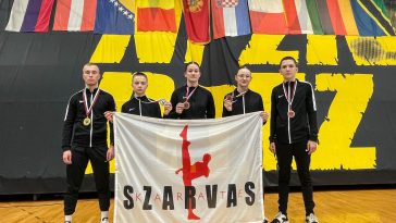 Nagy Máté, Bagi Ádám, Bagosi Marianna, Szebegyinszki Rita és Ruzsinszki Balázs a szlovéniai Velenjében 2024. február 18-án rendezett nemzetközi versenyen.